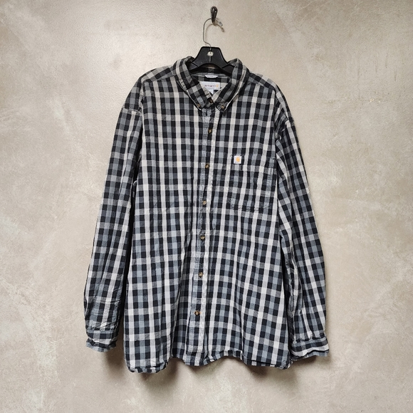 Carhartt Relaxed Fit Black and Gray Checked Long Sleeve Shirt Size 3XL - Picture 3 of 7